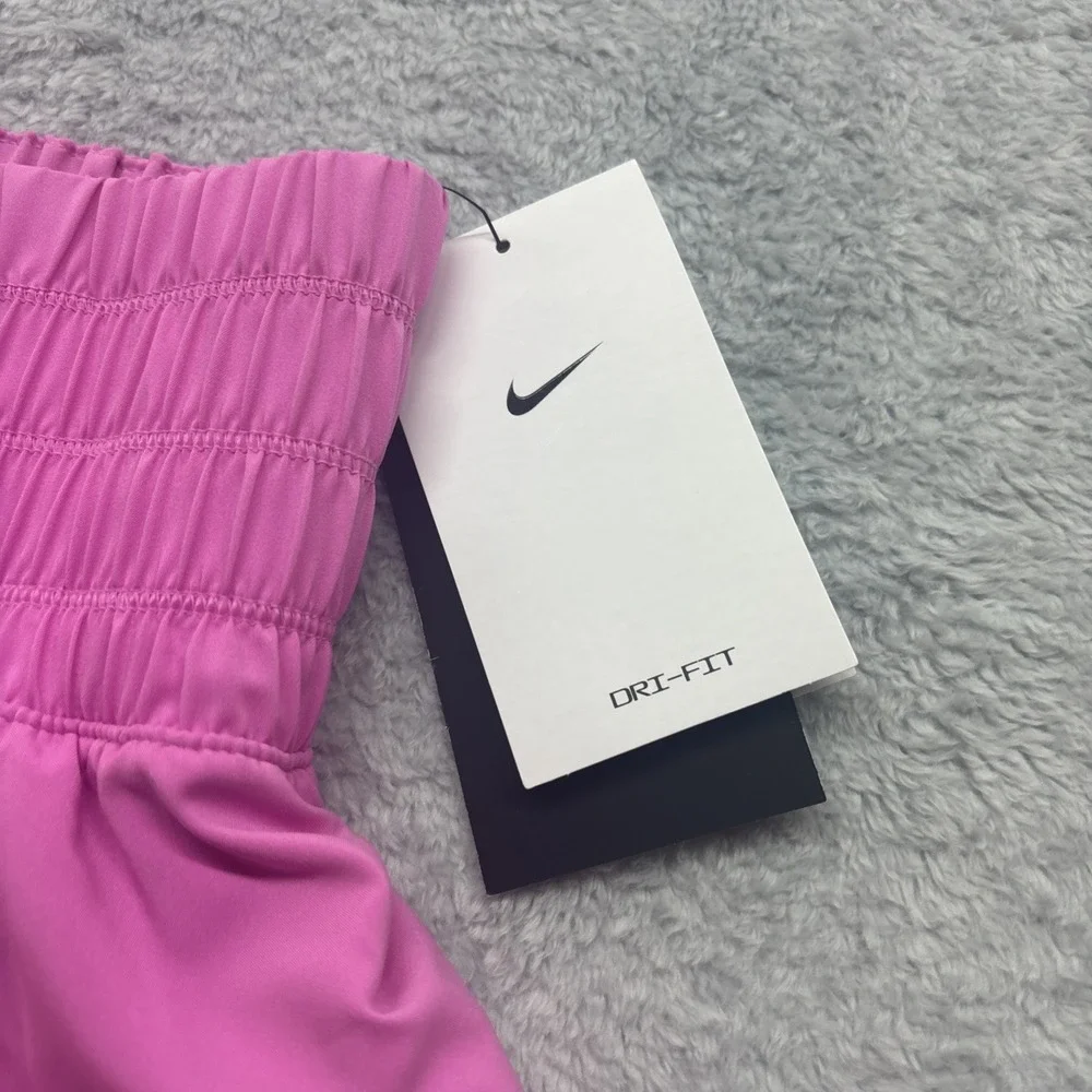 Nike Dri-FIT One Womens High-Rise Smocked Shorts Pink Running Gym DX6012-615‎ S - Picture 2 of 7